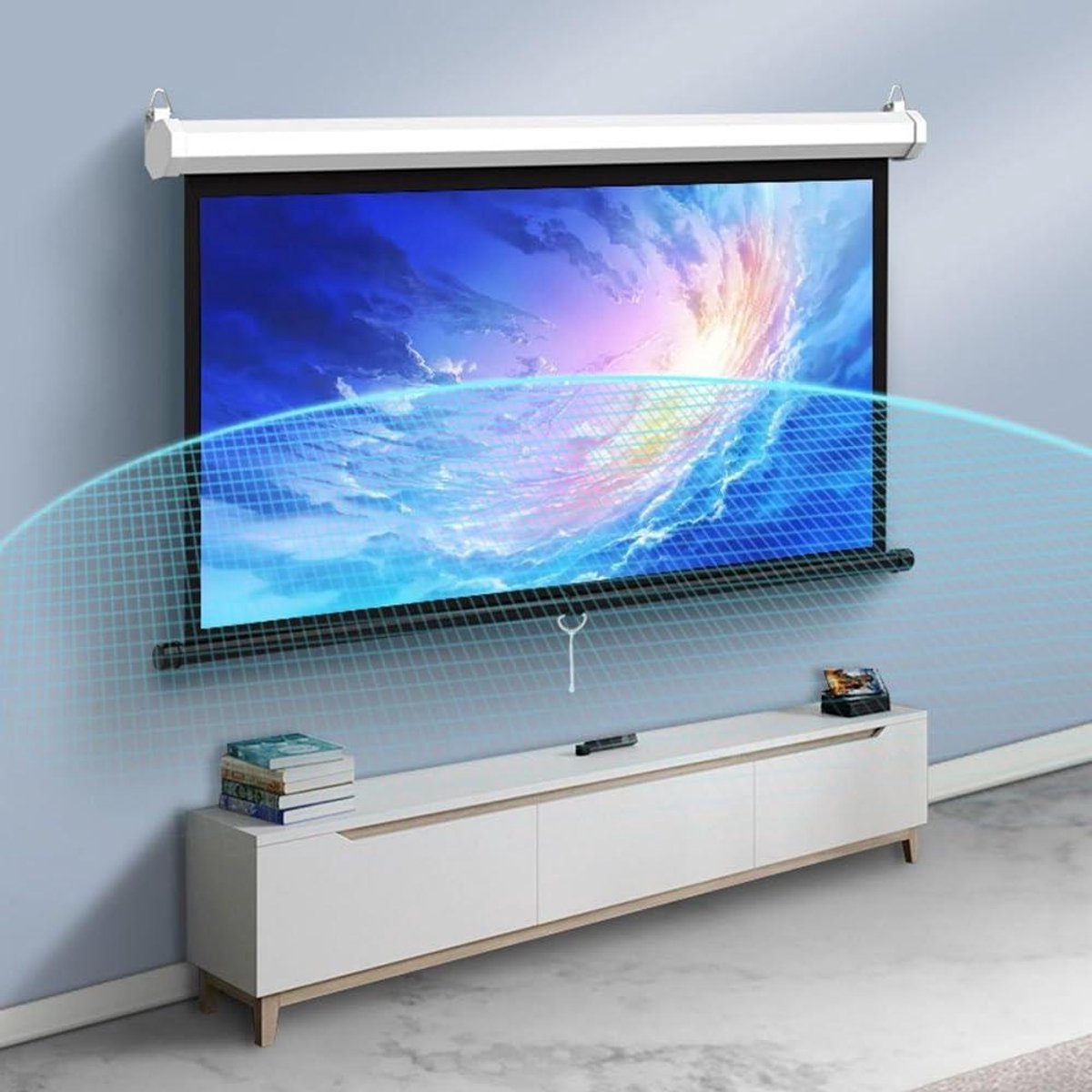 Projectiescherm Handmatig - Pull Down Scherm - Thuisbioscoop Ervaring - Automatisch Vergrendelingsmechanisme - 183 x 108 cm - Wit