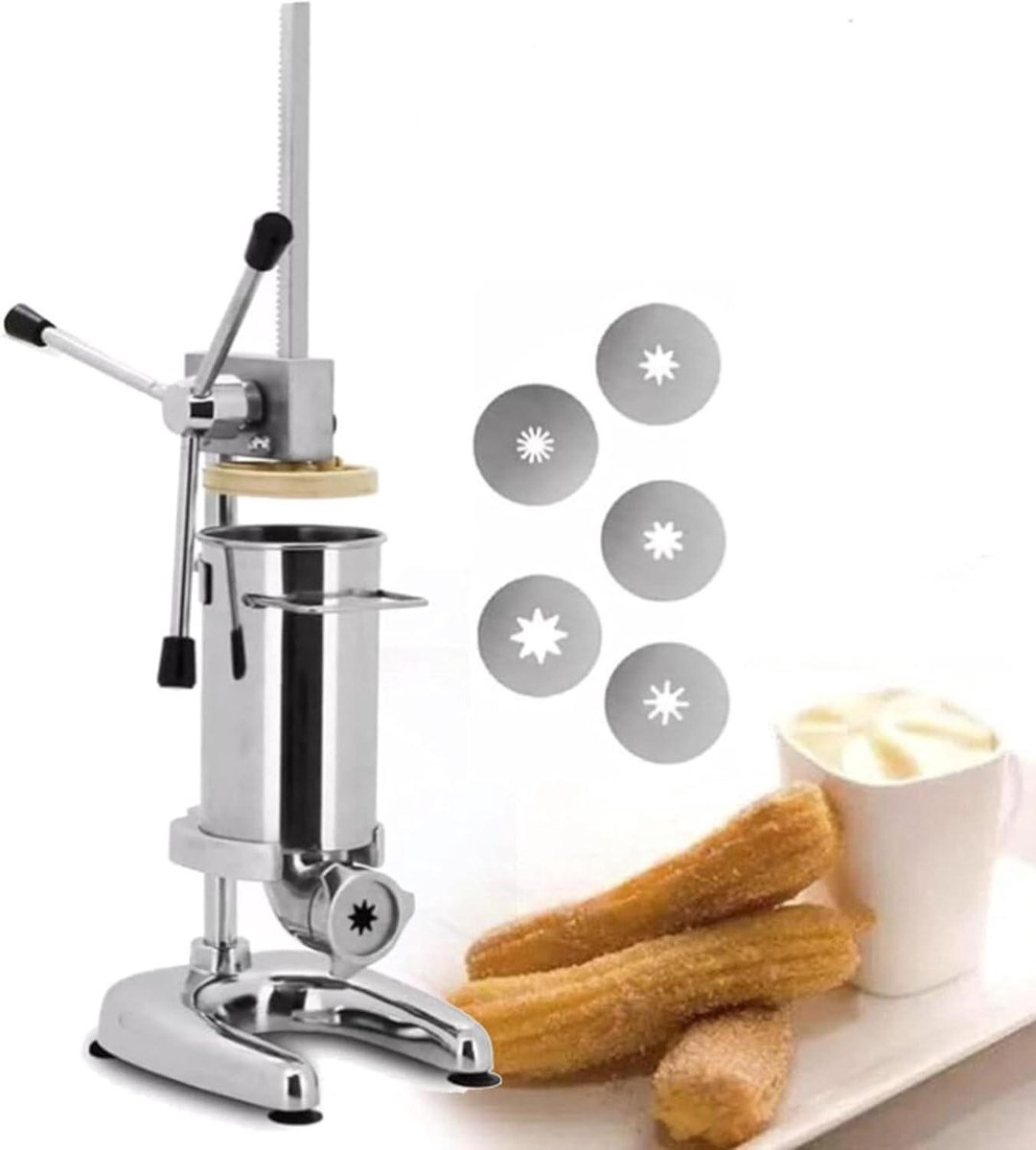 Churro Maker - Deeg Pers - Gebak Maken - 5 Vormen Inbegrepen - 3L Capaciteit - Zilverkleurig