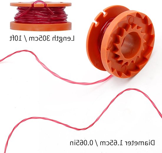 Trimmerdraad 3m/10ft 0.06inch Autofeed Vervangingsspoel voor Grasmaaier, Geschikt voor Diverse Merken, 6 Coils en 2 Caps Inclusief — afbeelding 5