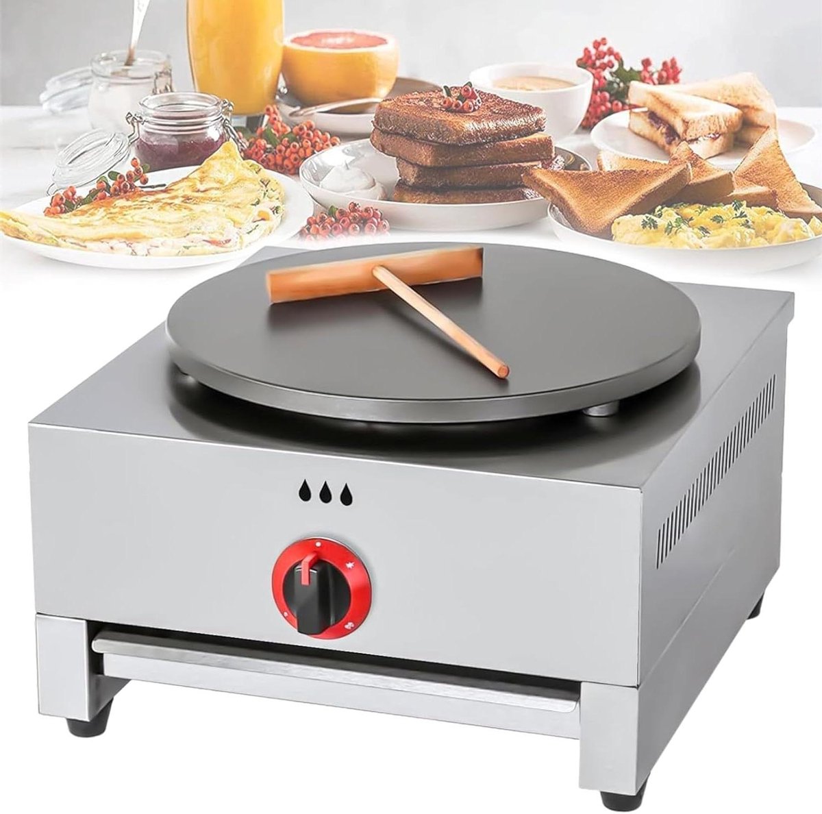 Crêpemaker Bakplaat - Pannenkoekenmaker Tortillapan - Lekkere Pannenkoeken Maken - Antiaanbaklaag Gelijkmatige Warmte - 40cm Groot Oppervlak - Zilver
