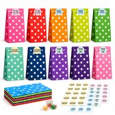 Averla - 40x Papieren Uitdeelzakjes - Traktatiezakjes Kinderfeestje - Cadeauzakjes met 60 Stickers - Snoepzakjes - Bedankjes Bruiloft & Babyshower - Polkadot - 13x8x24cm