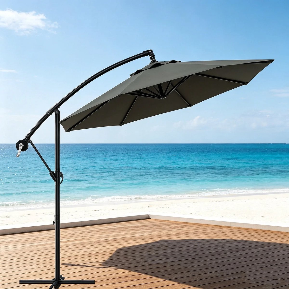 VIEMAE Parasol - Zweefparasol - Tuinparasol - Kantelbaar - 360° draaibaar - Waterafstotend - Versterkte kruisvoet - 300cm - Grijs – foto 4