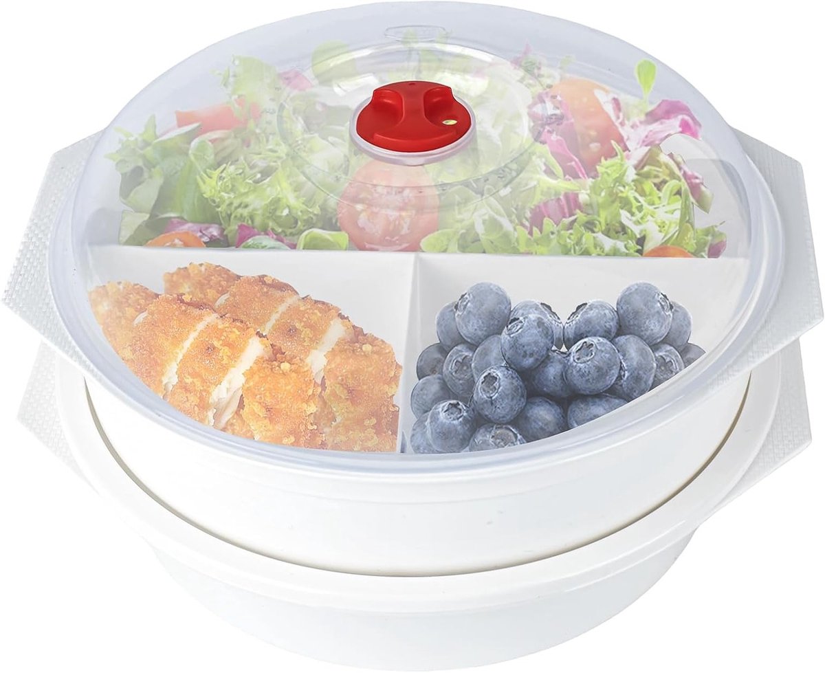 Microwave Plate met Deksel en 2 Compartimenten voor Stoomkoeling en Opbergen van Magnetronservies