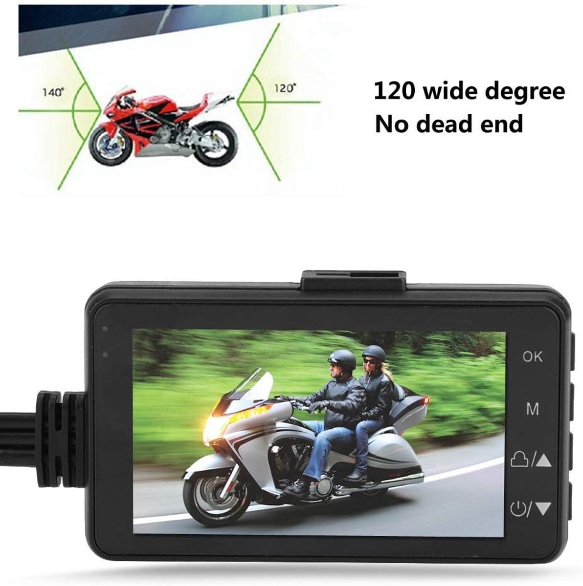 Dash Camera, 1080P Dash Cam, Motorfiets 1080P Videorecorder Cam HD DVR 120 Graad Dash Camera, Voor- en Achtercamera en Aansluitdraad – foto 3