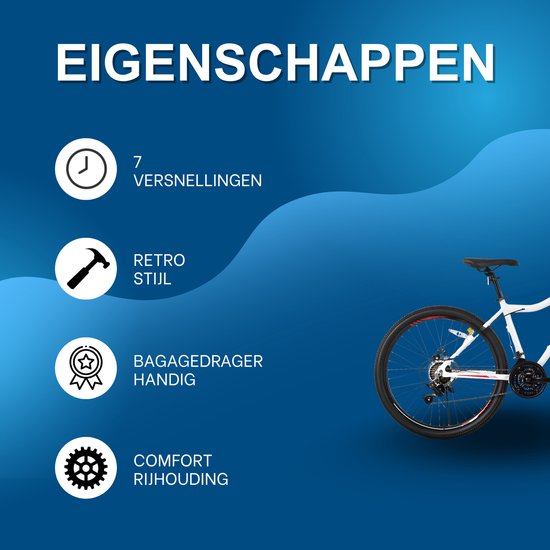 Dames mountainbike - Voor volwassenen - 21 versnellingen, vergrendelbare verende vork, dubbele schijfremmen, aluminium frame - Wit, 51/66/69 cm van Merkloos — afbeelding 3