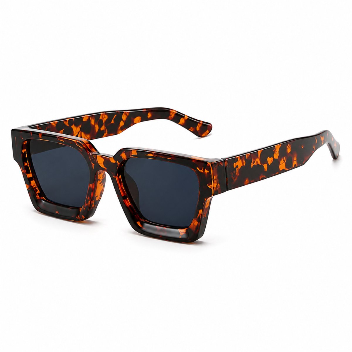 MoodLux Zonnebril Oranje - Unisex - Rechthoekig Montuur met Zwarte Glazen - Retro Festivalbril - UV400 Bescherming - C3