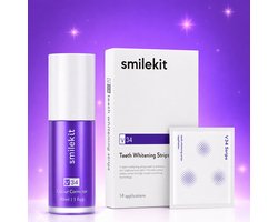 Smilekit - Tandenbleekset - V34 Colour Corrector Serum & Pap+ Whitening Strips - Tot wel 9 tinten lichter- Witte tanden - Paarse Tandpasta - tanden bleken zonder peroxide - Smilekit - Hollywood White - Bleek strips - Kleurcorrector