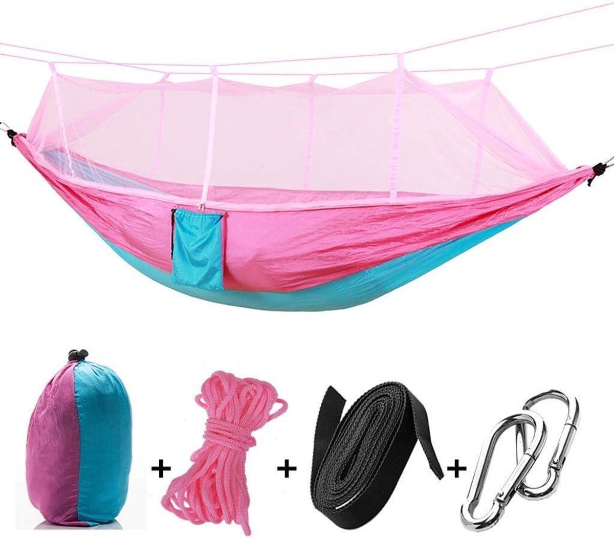 Kampeerhangmat met Klamboe - Reishangmat Buitenhangmat - Kamperen en Reizen - Lichtgewicht en Compact - Voor 2 Personen - Groen