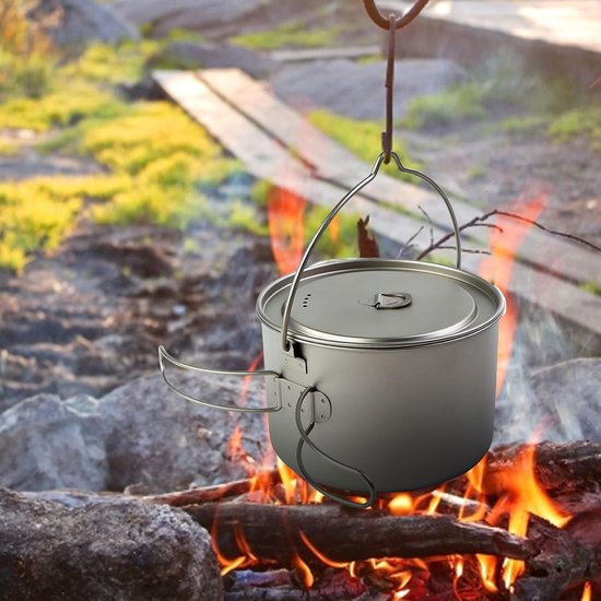 Kampeerpan - Reispan kookuitrusting - Buiten koken - Snelle warmteverdeling - 1100 ML - Titanium — afbeelding 3