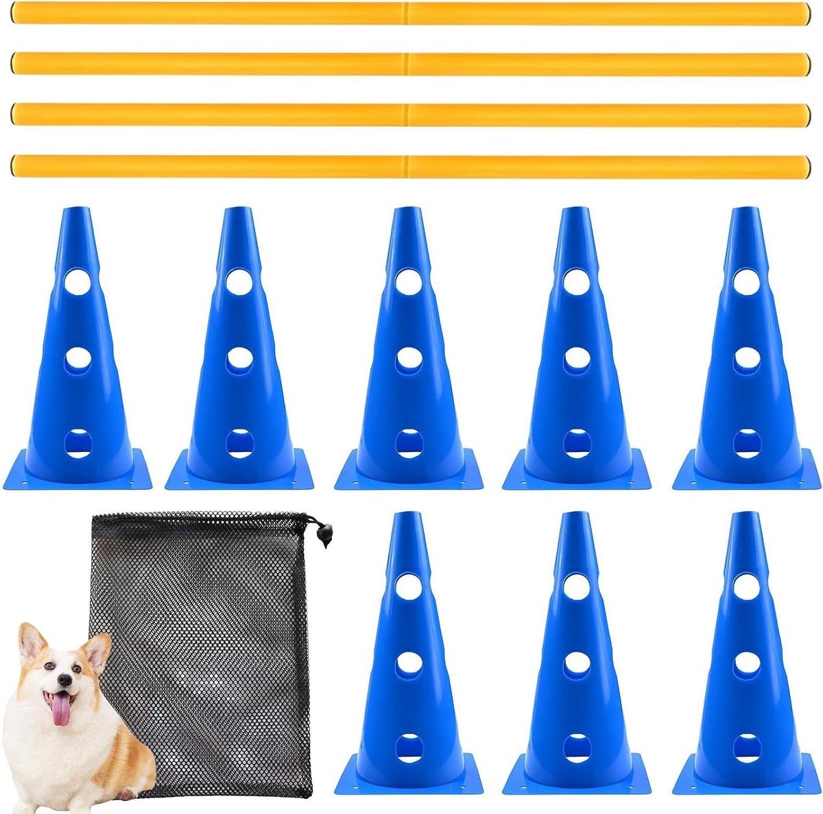 Honden Behendigheidscursus - Hondensport Set - Hondentraining Buiten - Veilige Puppy Introductie - Compacte Set - Blauw Geel