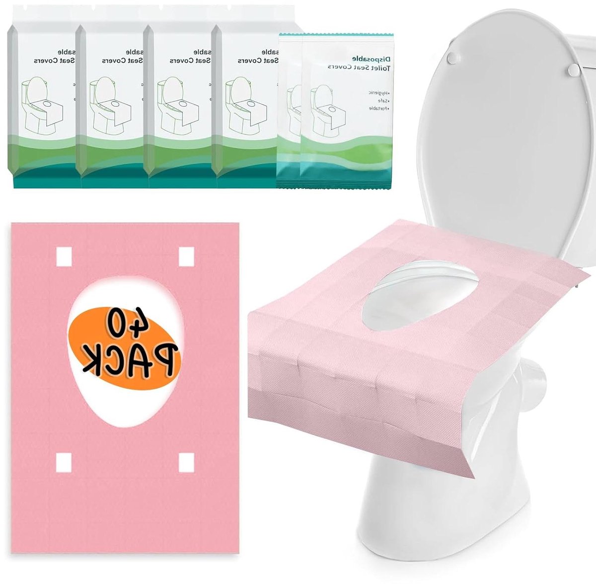 Wegwerp toiletpads - Toilethoezen mat - Onderweg hygiëne - Waterdicht ontwerp - 40 stuks - Wit