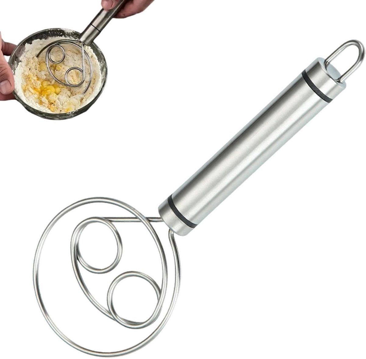 Garde voor deeg - Handmixer beslag - Brood bakken - Ergonomische grip - 19 cm - Zilverkleurig