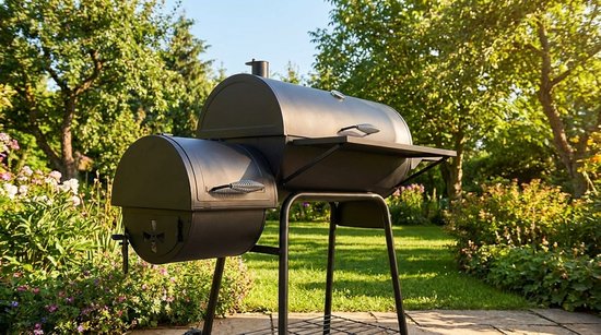 Houtskoolbarbecue House&Garden Smoker Pro XXL - BBQ Grillwagen met Deksel, Rookoven, Thermometer & Zijtafels - Grote Houtskool Grill Smoker voor Buiten - Verrijdbare Barbecue Grill met Schoorsteen - 147x126x126 cm - Zwart — afbeelding 3