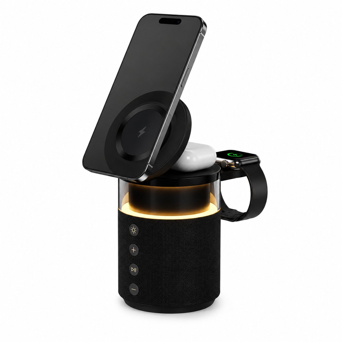 HOB SoundCharge PRO - 5-in-1 Speaker - Powerbank - Telefoonhouder - Snel Lader Telefoon Airpods Smartwatch - Nachtlamp Laadstation
