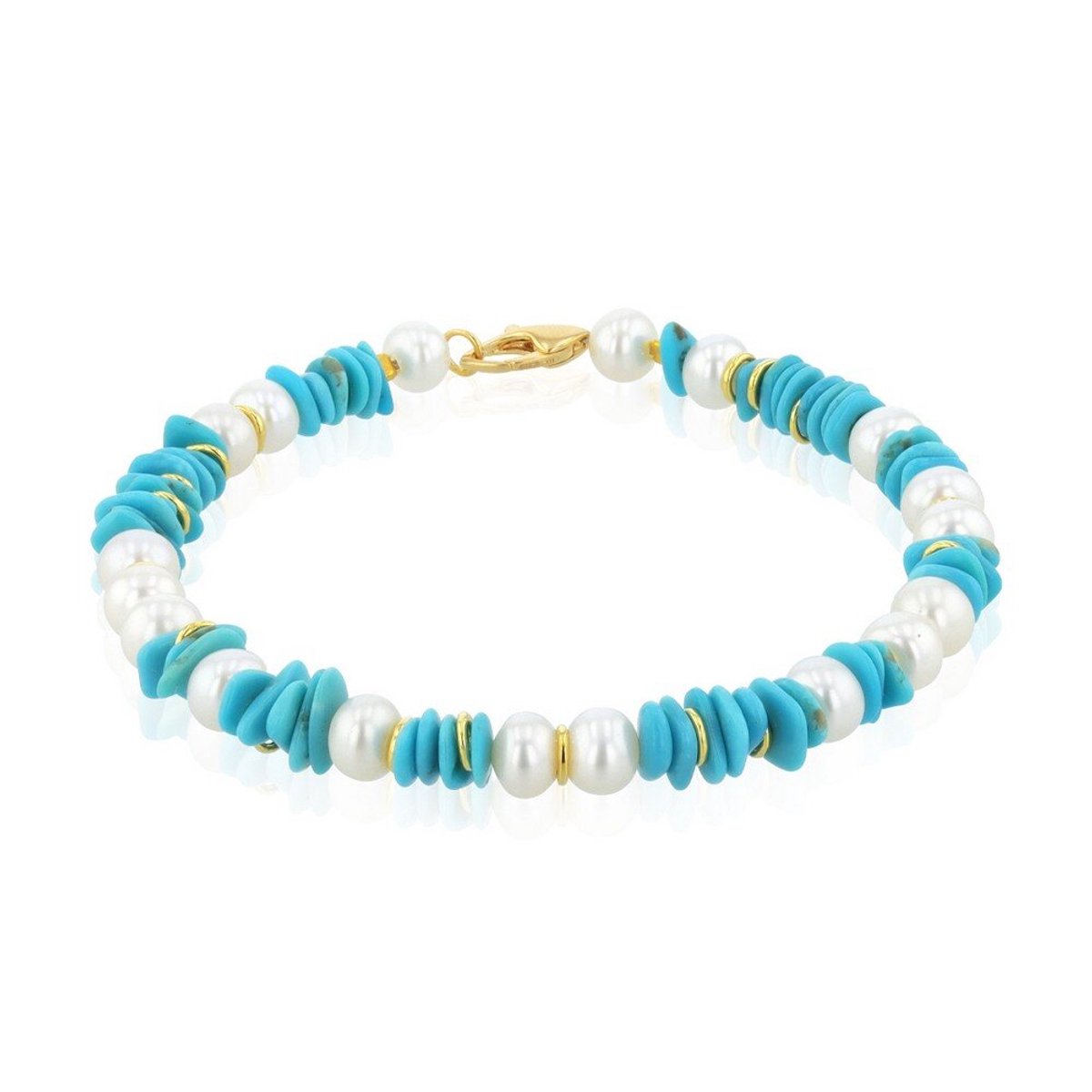 Luna-Pearls - 104.0664 - Armband - Dames - 925 zilver - geelgoud verguld - Zoetwater gekweekte parel 5-9 mm - Turkoois