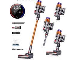 Swiss Haus® CVC2502 Draadloze Steelstofzuiger – 350W – 3-in-1 Vacuum Cleaner – HEPA Filter – LED Display – 40 Min Gebruikstijd – Stofzuiger Zonder Zak – 3 Snelheden - Wandhouder – Goud