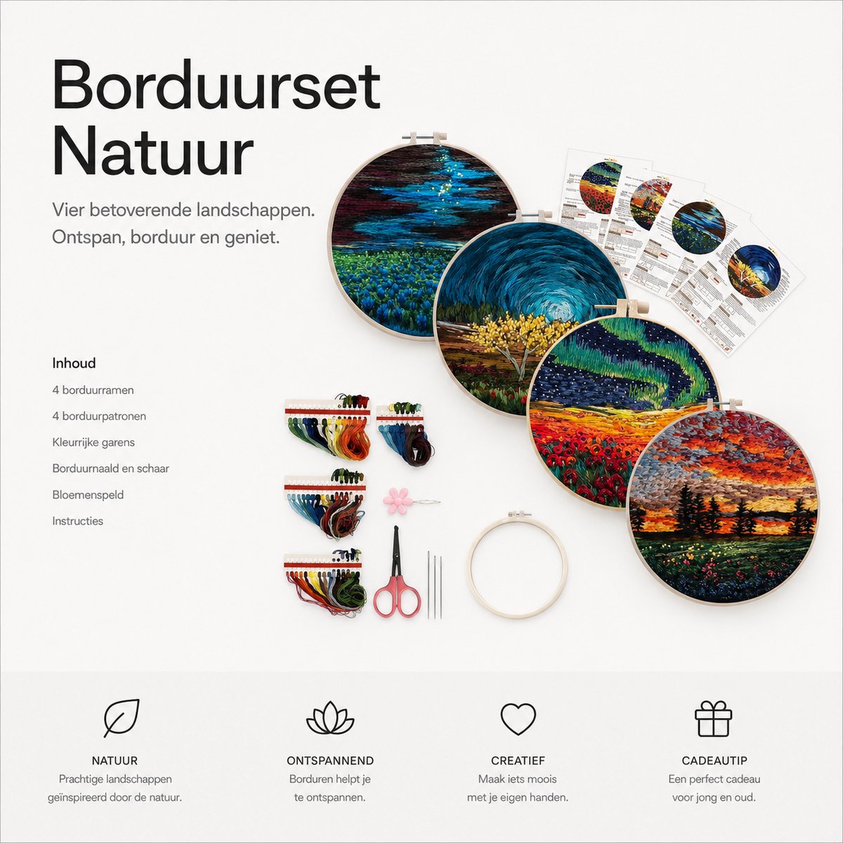 BOTC Borduurpakket - Borduurset van 4 - Borduurpakketten voor Volwassenen - Hobby en Creatief - Borduren — afbeelding 2