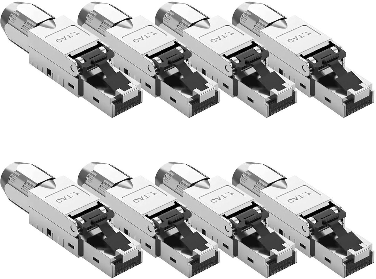 Netwerkstekkers RJ45 - LAN Connectoren - Snel Internet - Gereedschapsloos Installeren - 8 Stuks - Metaal