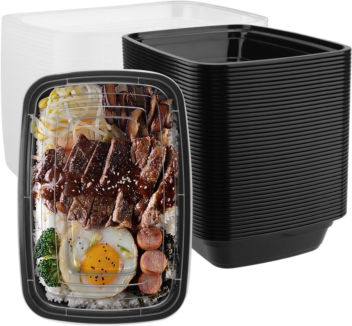 Maaltijd Prep Boxes - Voedsel Containers - Eten Meenemen - Magnetron Bestendig - 50 Stuks 750ml - Zwart