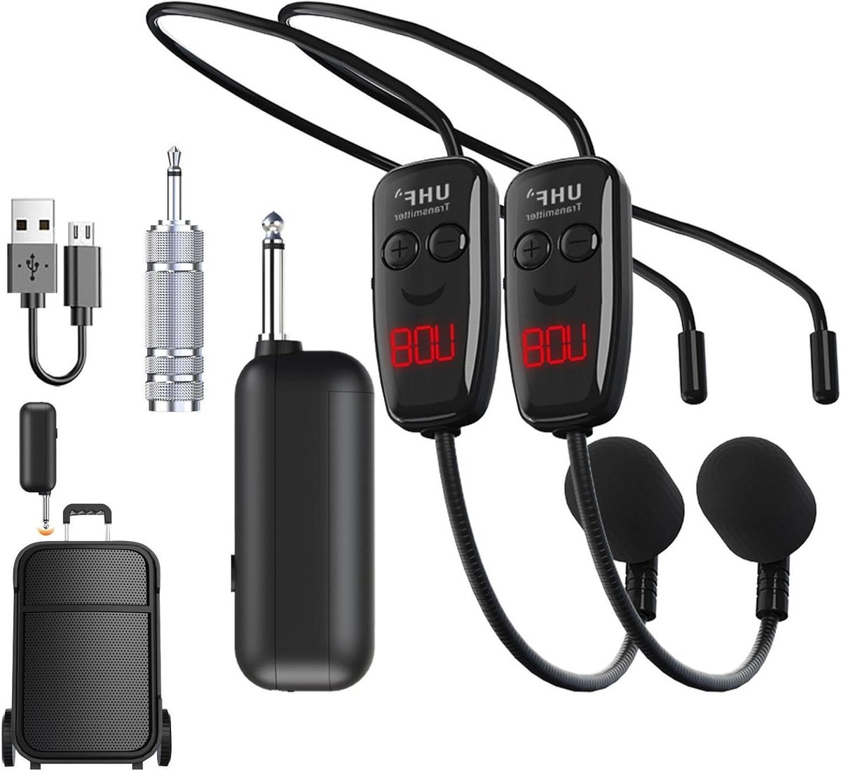 Draadloze Microfoon Headset - Draagbare Set - Spraakversterking Presentaties - Dubbele Transmissie - 50 Meter Bereik - Zwart