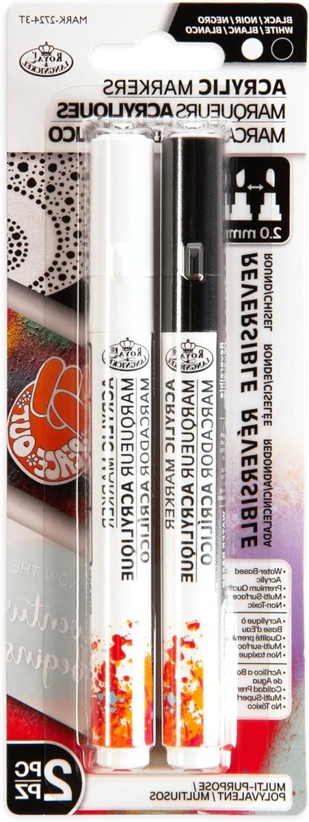 Acryl Verf Markers - Permanente Stiften - Gedetailleerd Tekenen - Omkeerbare Punt - 2 Stuks - Zwart Wit