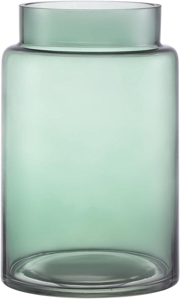 Hoogwaardige groene glazen vaas voor boeketten, perfect voor bruiloften, woonkamer en kantoor, 18CM, breed mondstuk, decoratie voor eettafel