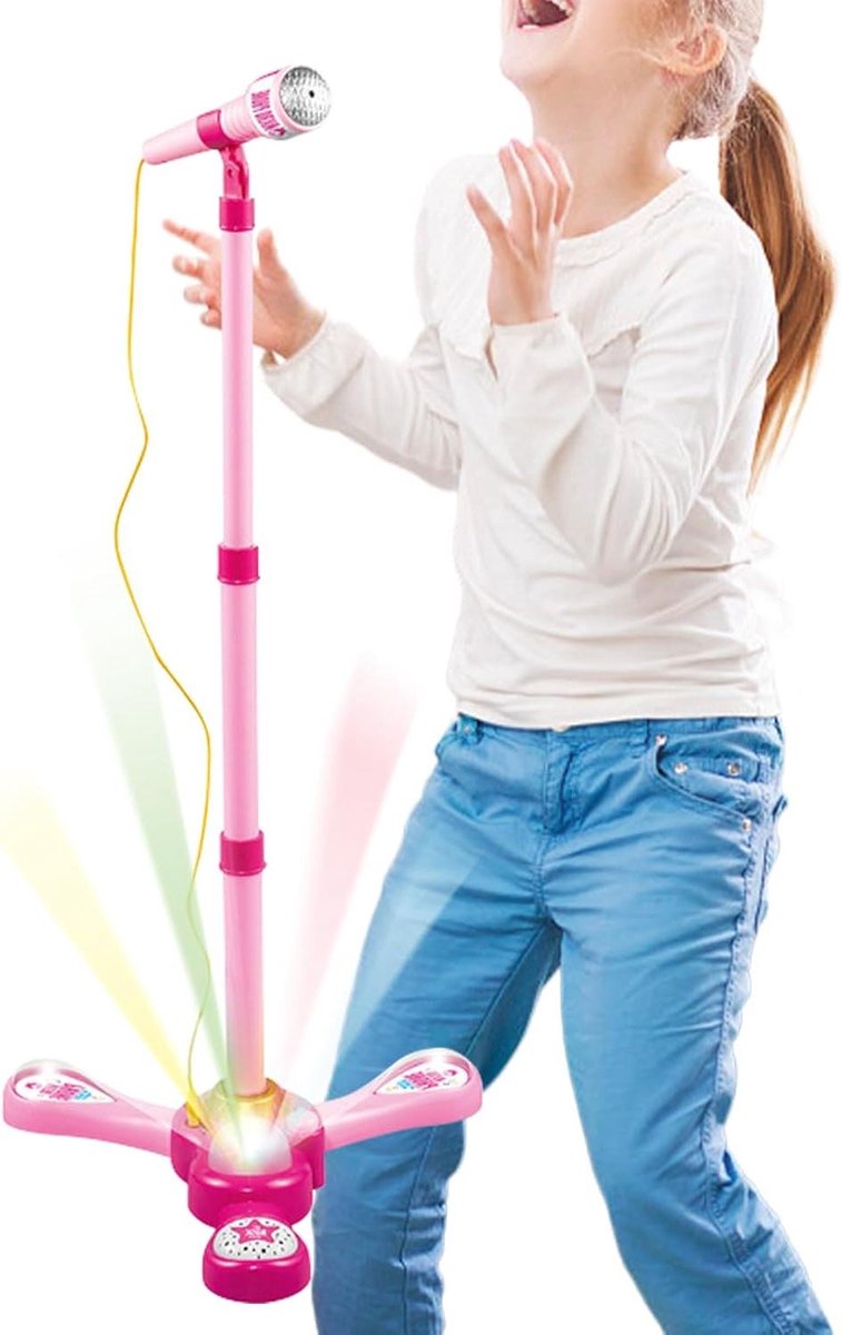 Kinder Microfoon Speelgoed - Zing Microfoon - Muziek Maken - Interactieve Lichteffecten - Verstelbaar - Roze