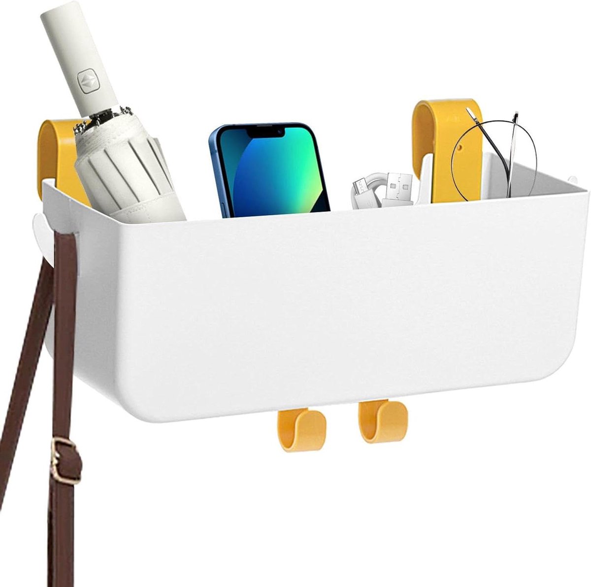 Bed Organizer - Nachtkastje Mand - Spullen Bijhouden - Met Haken - 31 x 21 cm - Grijs