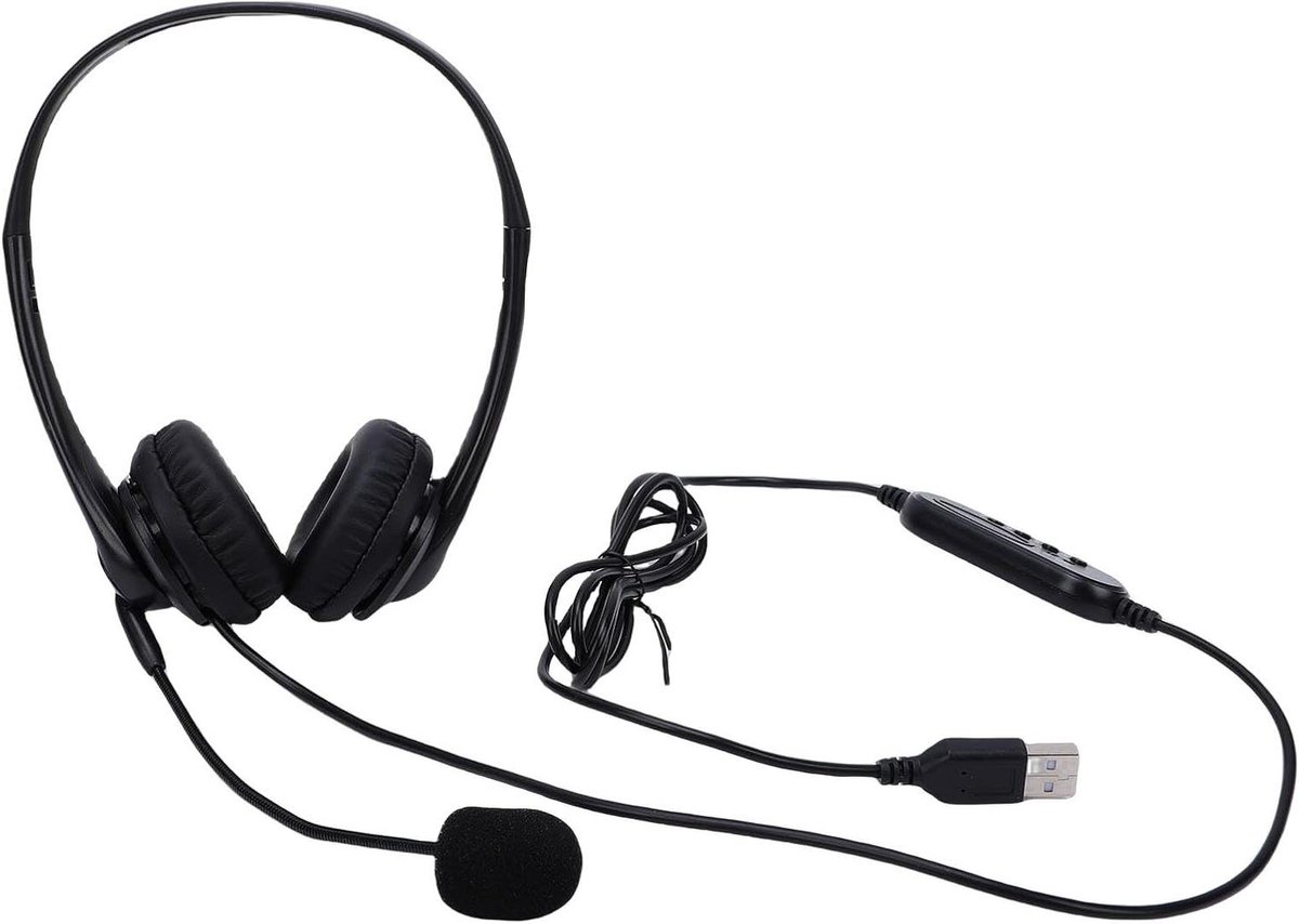 USB Headset - Bedrade Koptelefoon - Online Gesprekken - Ruisonderdrukkende Microfoon - 30mm Drivers - Zwart