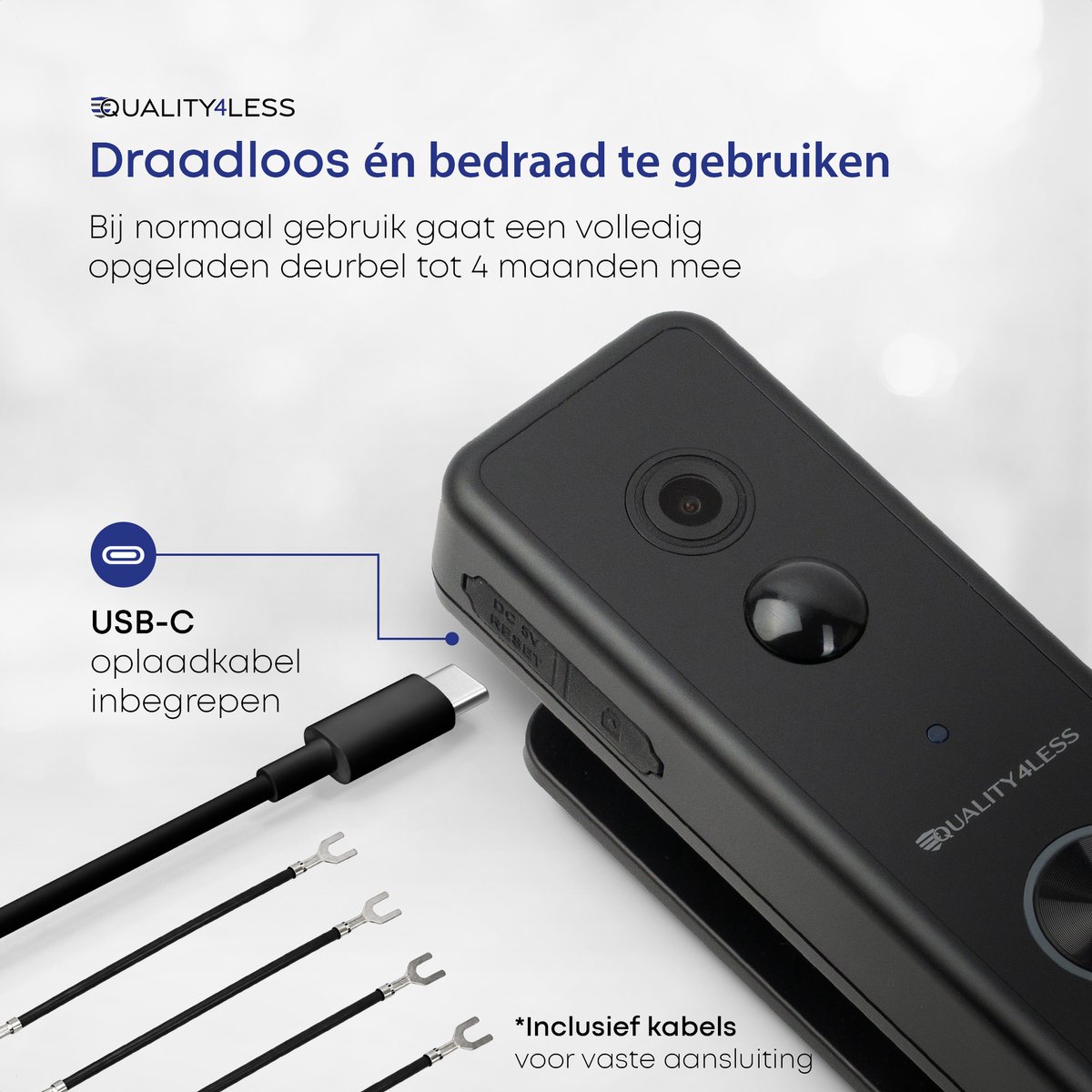 Quality4Less™ - Slimme Video Deurbel met dubbele camera - 2K Ultra HD - Werkt draadloos & bedraad - Wifi deurbel - Zonder abonnement - Incl. draadloze gong en 32GB SD-Kaart - (T-ring geluid) - Zwart – foto 5