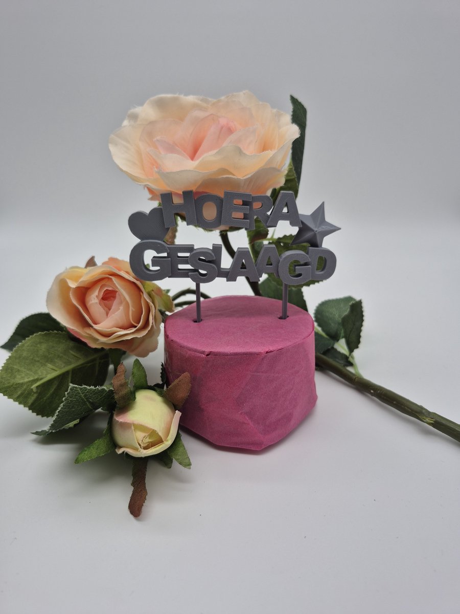 Caketopper Hoera Geslaagd grijs