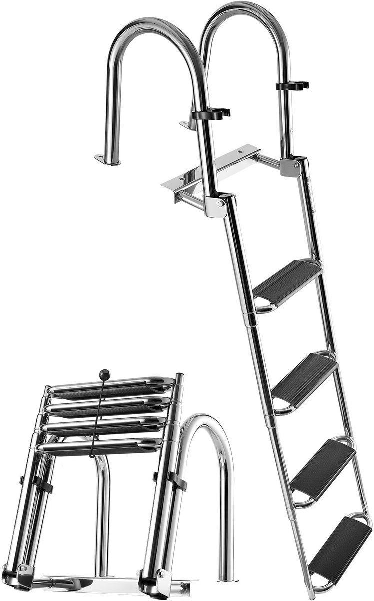 Bootladder Zwemtrap - Telescopische Zwemladder 4 Treden - Antislip Brede Pedalen - Met Leuning - Draagvermogen 272 kg - RVS 304 - Voor Boot Steiger Zwembad