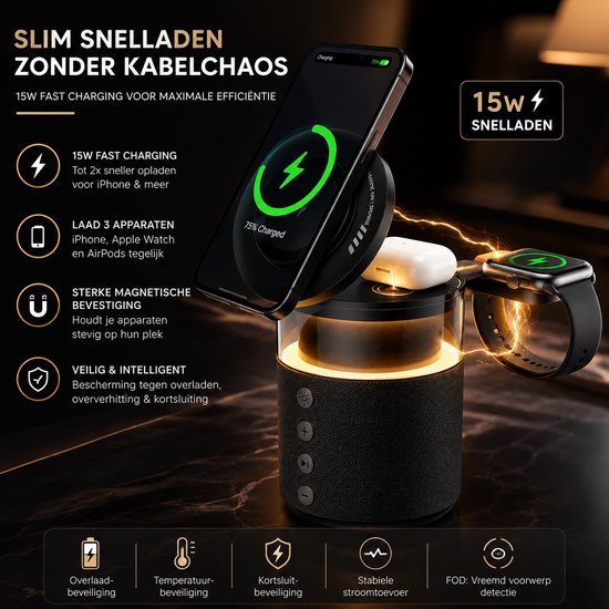 HOB SoundCharge PRO - 5-in-1 Speaker - Powerbank - Telefoonhouder - Snel Lader Telefoon Airpods Smartwatch - Nachtlamp Laadstation van hob — afbeelding 4