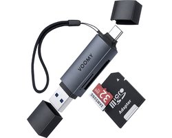 Voomy 4-in-1 Mini USB Kaartlezer - Ondersteund SD & MicroSD - 5 Gbps gegevensoverdrachtssnelheid - Universeel - Geschikt voor Telefoon, Laptop en Tablet - Space Grey