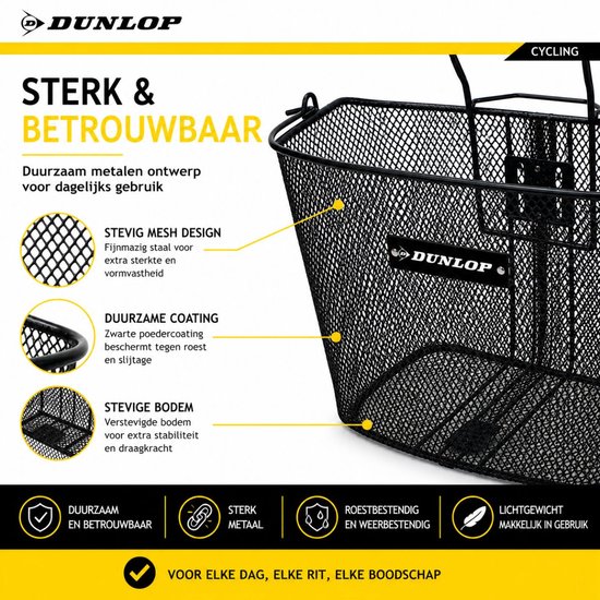 Dunlop Fietsmand Stuur 22L - Fiets Mand met Handvat en Haken - Fietsmandje 34 x 24,5 x 26 cm - Geschikt voor Elektrische Fiets, Omafiets en Stadsfiets - Metaal - Zwart van Dunlop — afbeelding 3