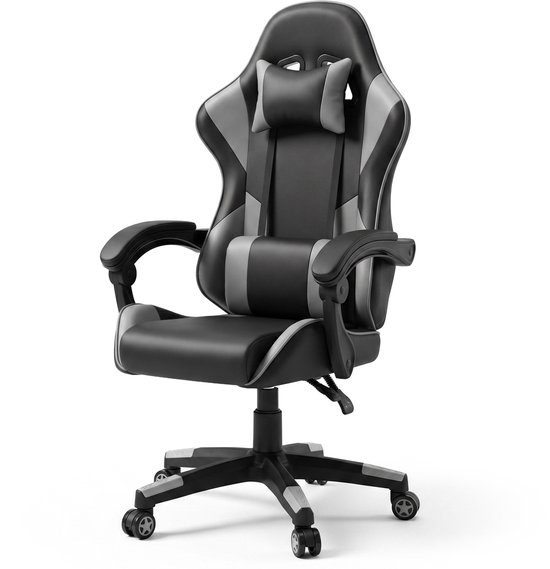 Gaming Stoel – Comfortabele Gamer Chair – Zwart/Grijs – Verstelbaar