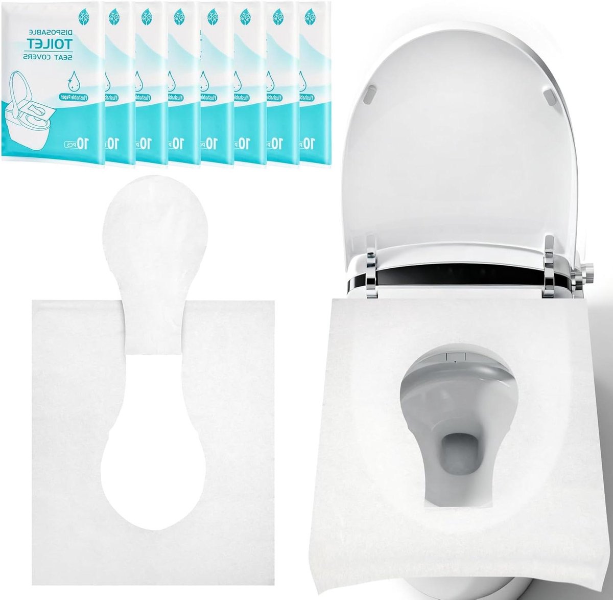 Wegwerp Toiletbril Hoezen - Papieren Bedekking - Hygiënisch Bezoek - Biologisch Afbreekbaar - 80 Stuks - Wit