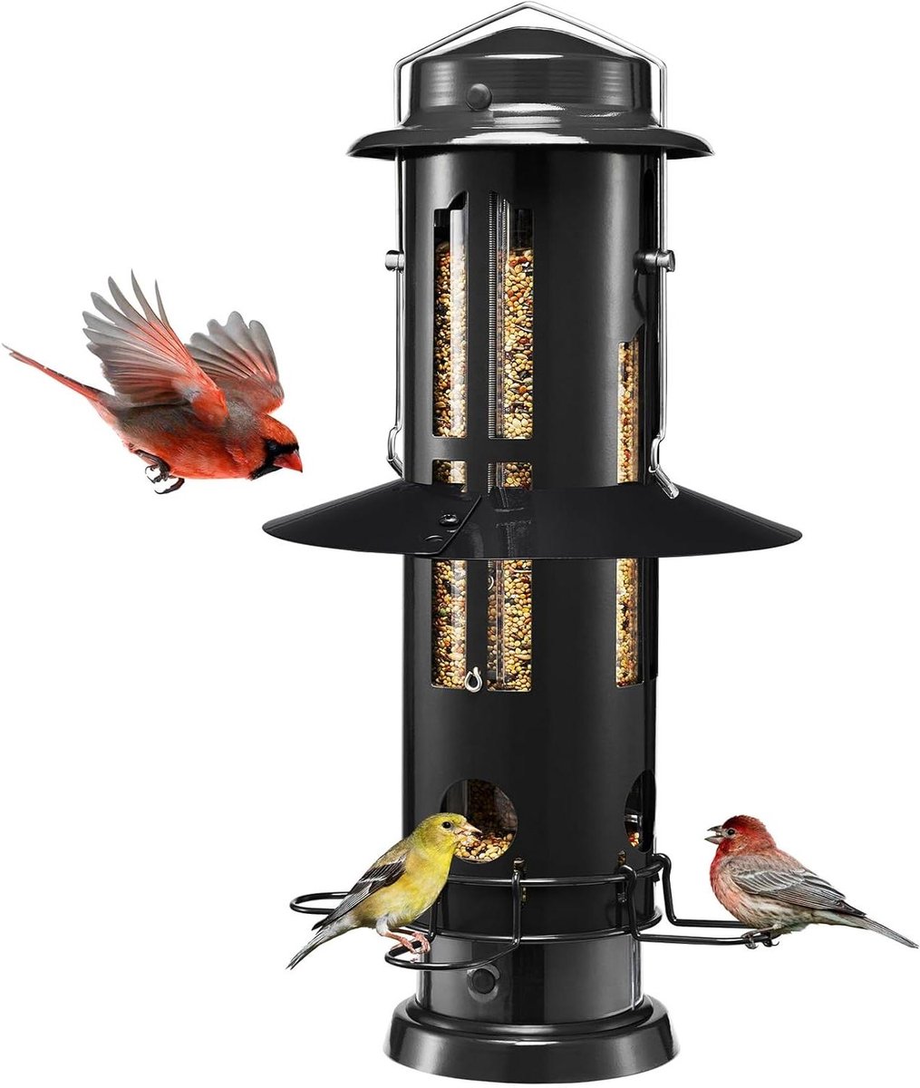 Vogelvoederbak - Voerdispenser Buiten - Vogels Voeren - Eekhoornbestendig Ontwerp - 1.13 kg Capaciteit - Zwart