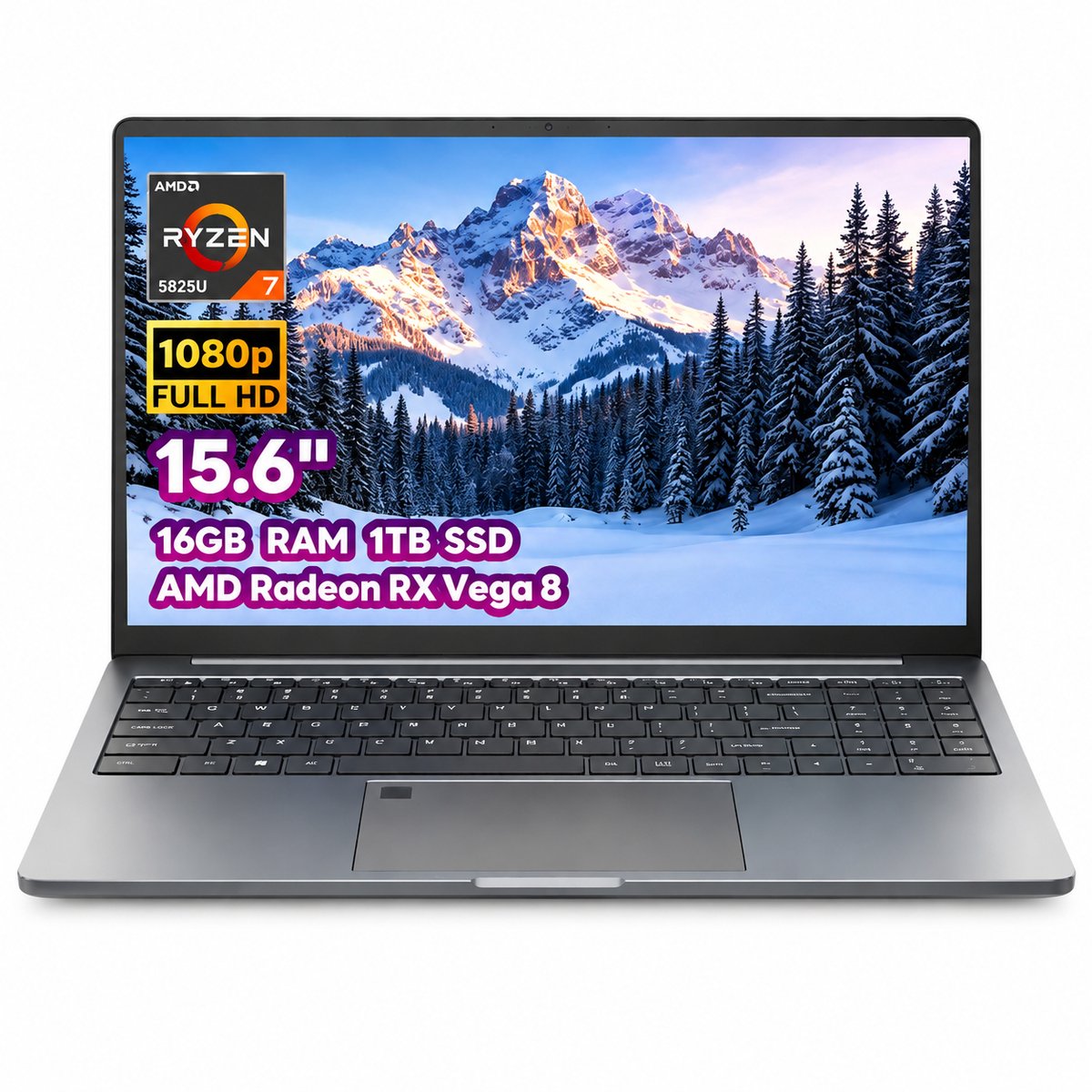Ninkear A15 Plus Laptop -15,6 inch Full HD AMD Ryzen 7 5825U - 16GB DDR4 RAM - 1TB NVMe SSD - Radeon Vega 8 - Windows 11 - WiFi 6 - Donkergrijs