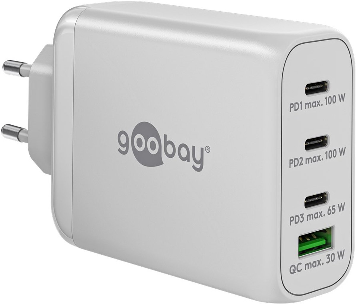 Goobay thuislader met 3x USB-C PD en 1x USB-A QC - GaN - 100W / wit