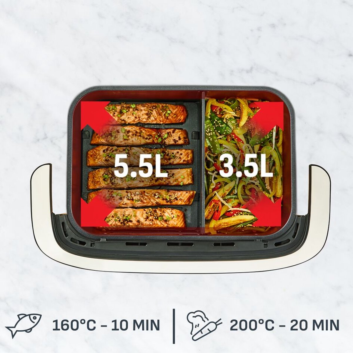 Tefal Dual Easy Fry EY9288 - Dubbele Airfryer XXL 9L - FlexCook GiantZone - EvenFry Technologie - 7 Programma's - Voor 8 Personen thumbnail 5