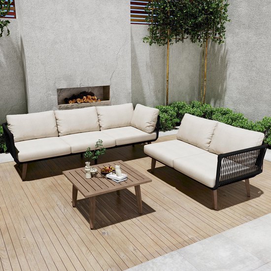 MODENUIT Tuinmeubelset - Sofa Met Salontafel - Voor Tuin En Terras - Olefin En Verzinkt Staal - Beige Zwart