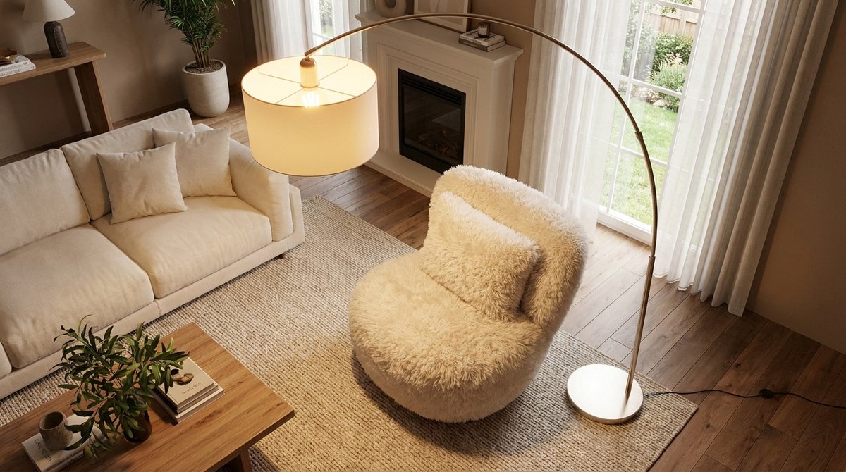Draaifauteuil Fluffy Cream 360° Draaibaar – Luxe Lounge Fauteuil Teddy Stof – Comfortabele Design Stoel voor Woonkamer & Leeshoek – House&Garden Doodle 90x87x73 cm Scandinavisch Modern