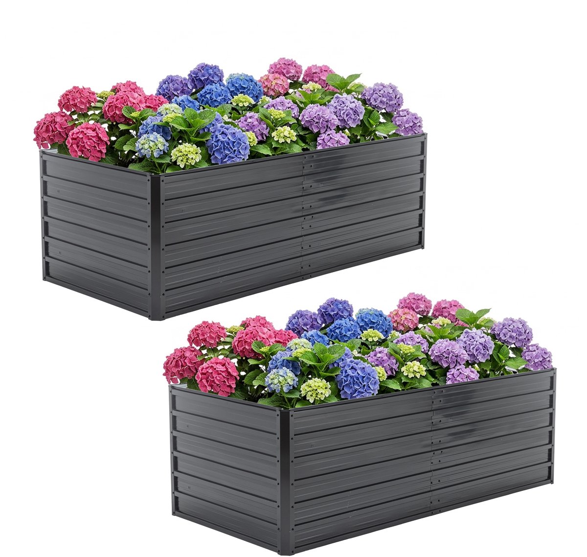 Metalen Verhoogd Tuinbed set van 2 - 190x90x64 cm - Open aan de onderkant - Moestuinbak – Duurzame Roestvrije Plantenbak voor groenten, bloemen, balkons en tuinen - Zwart