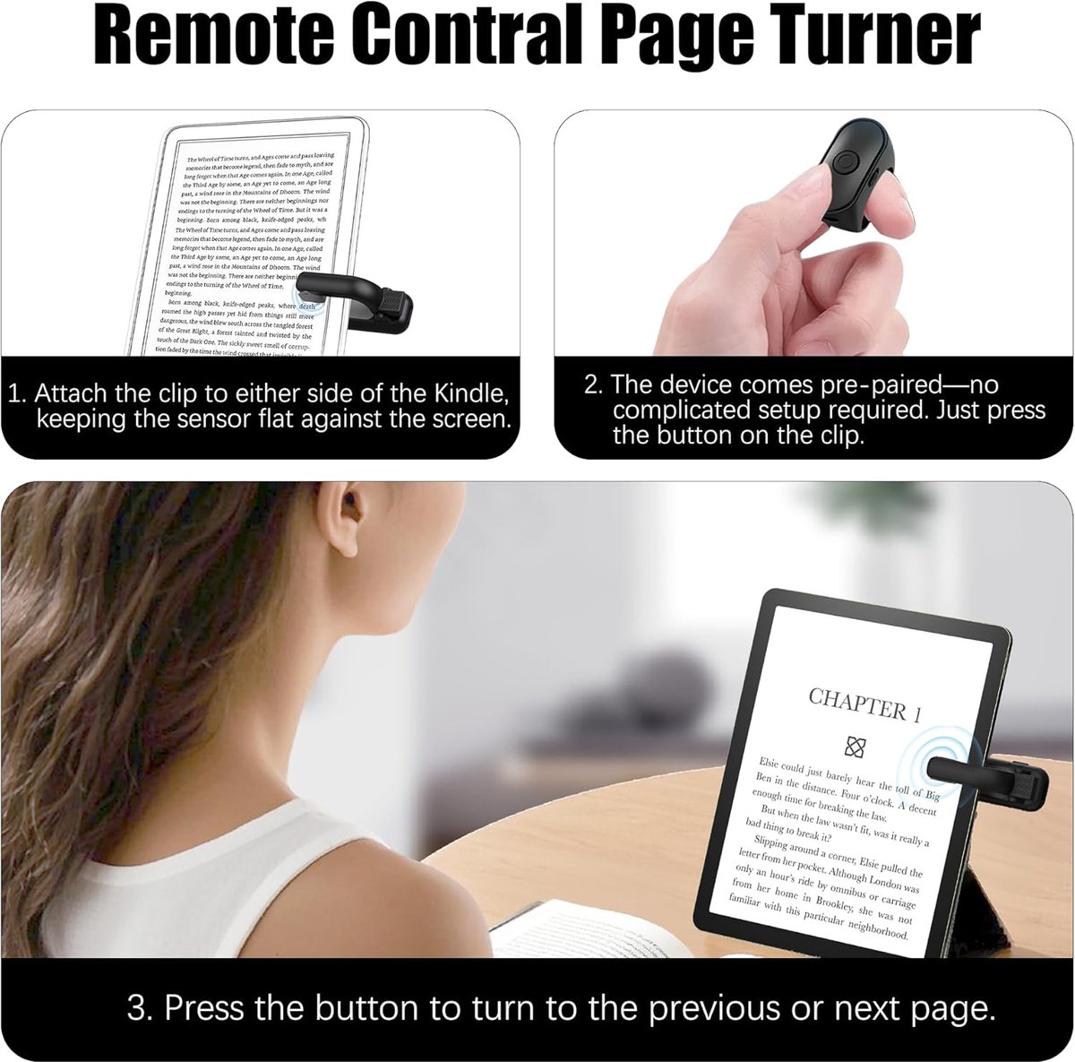 Daity 1stuk - Ring met afstandsbediening voor het omslaan van pagina's – Geschikt voor Kindle Paperwhite/Scribe/Oasis, draadloze RF-afstandsbediening/clicker voor iPhone, iPad, Android-tablets, e-readers, camerasluiter en video-trigger – foto 6