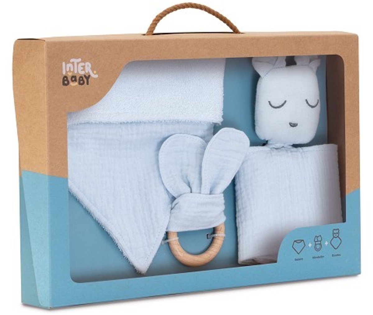 Baby - Geschenkset - Doudou - bijtring - zeverslab - geboorte - kraamcadeau - feestdagen