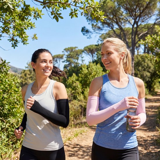 Arm Sleeves 4 Paar - Ademend met Duimgat - Hardloop & Outdoor Bescherming - Sleeves - Armstukken - Zonbescherming - Zwart en roze- One Size — afbeelding 3