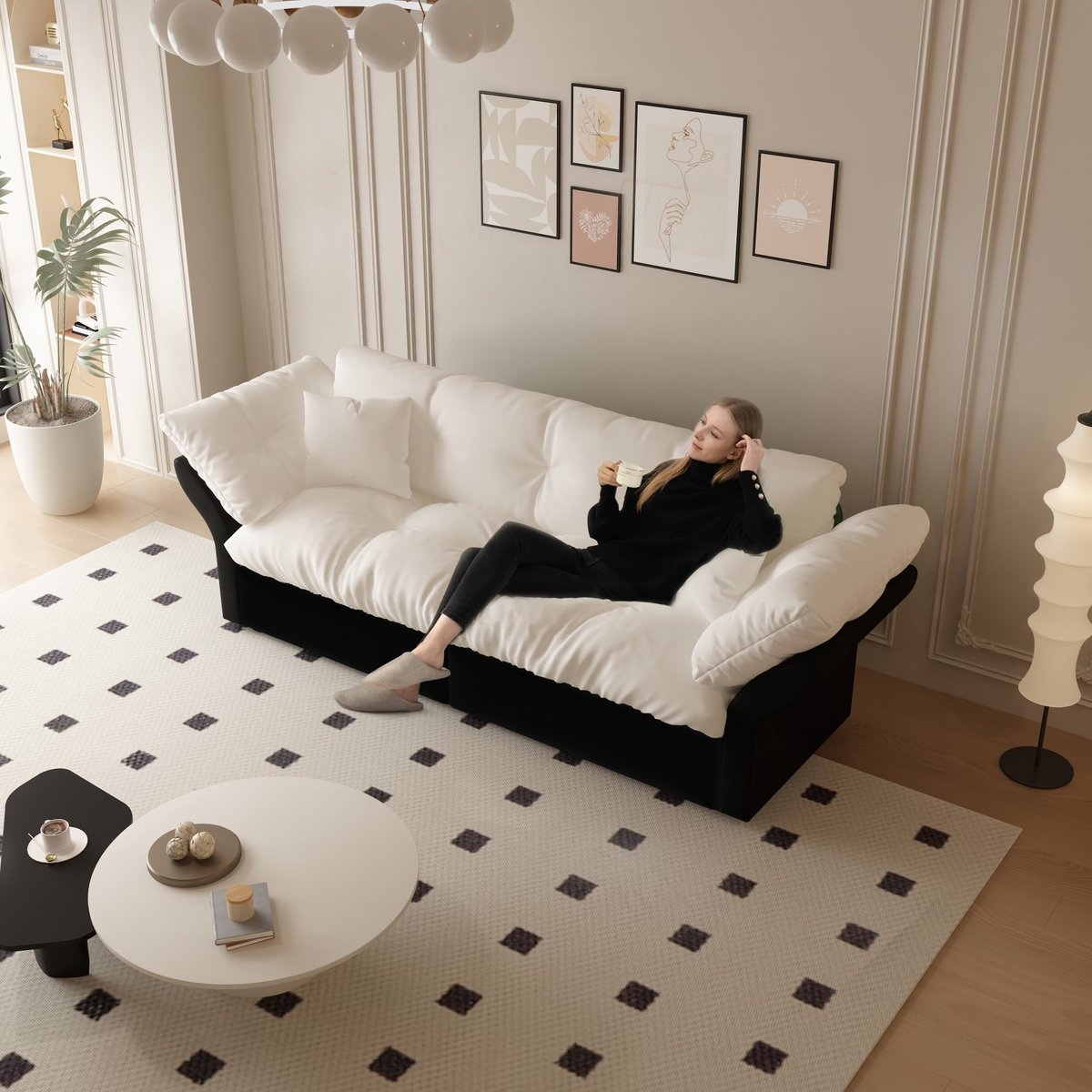 3-In-1 Slaapbank 190 cm - Uitschuifbare Sofa Bed 2-Persoons - Velvet Bank Met Kussens - Multifunctioneel