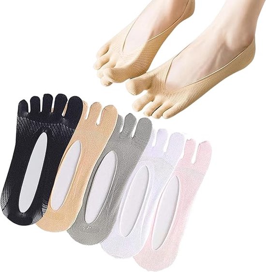 5 paar - Lage Onzichtbare Bootsokken - Teensokken - No Show Sokken Voor Dames - Sokken - Antislip - Ademend - Dames Casual Sokken - Lage Enkelsokken - Onzichtbare Antislipsokken Met Kant - Maat 39-42