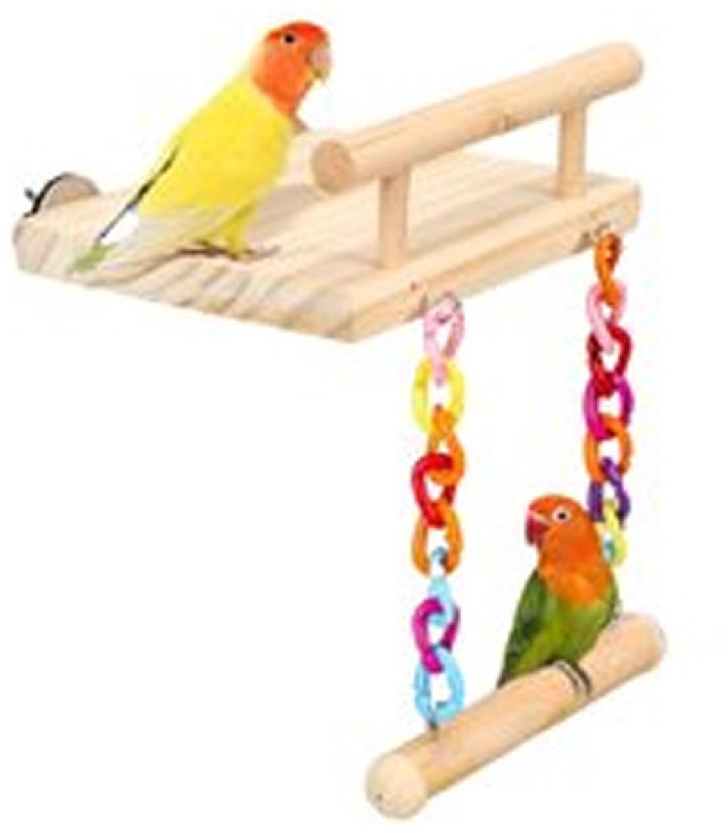 Papegaaienspeelgoed - vogelzitstokken - papegaaienspringplank van acryl - met acrylhouten schommel - geschikt voor groenwangpapegaaien, agaporniden, chinchilla's, hamsters en grasparkieten